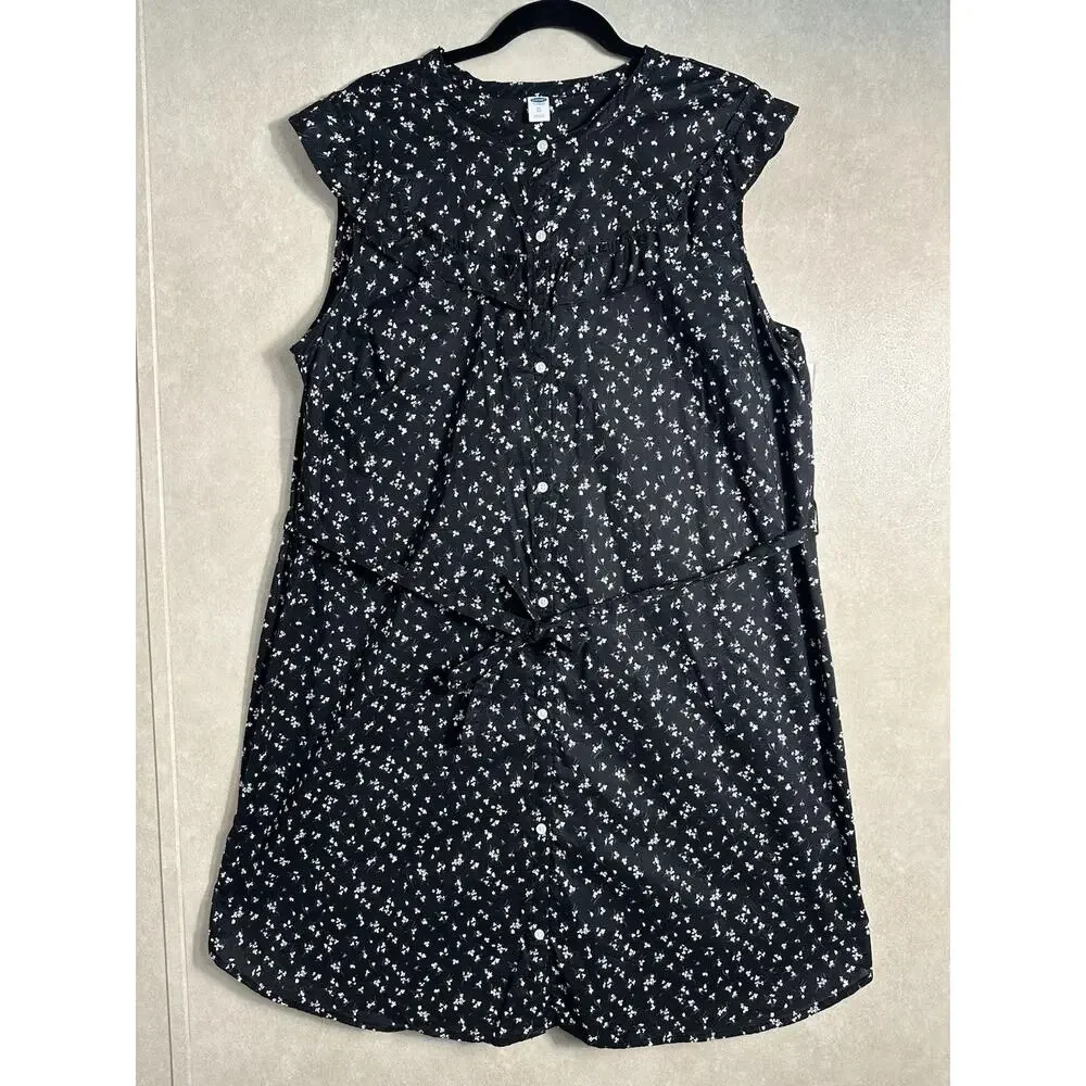 Old Navy Size X Large Black White Floral Cap Sleeve Ruffle Button Shirt Dress - Picture 1 of 9